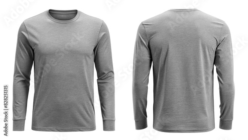 Gray Long Sleeve T-Shirt Mockup Front and Back View isolated PNG on transparent background