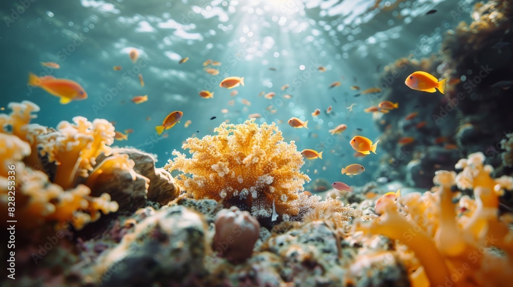 Fototapeta premium Capture the rich biodiversity of underwater ecosystems with aquatic biodiversity stock photos. Explore the intricate interactions between different species and their environment, using minimalist