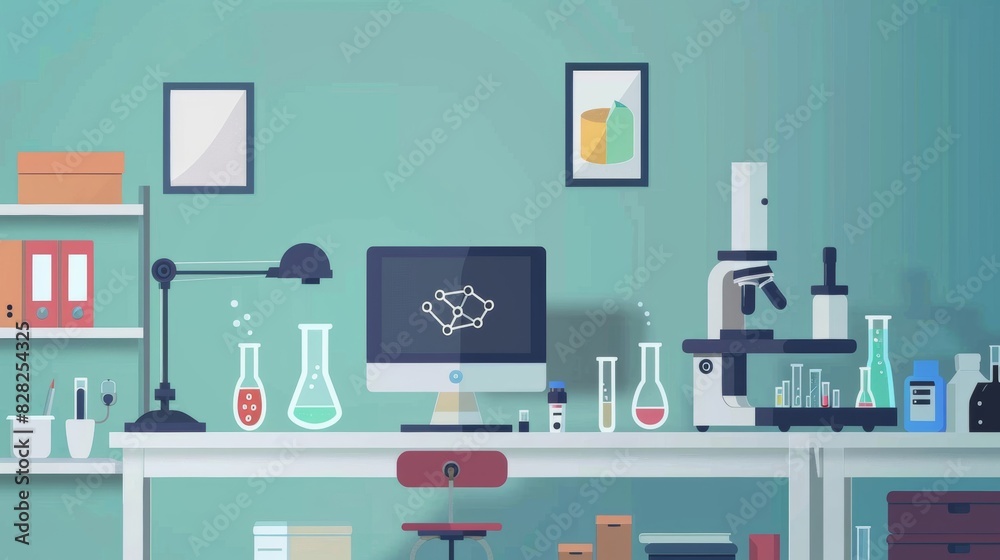 Illustration of a microscope, test tube, DNA strand, designed to present a scientific guide. Illustration of a microscope, test tube, DNA strand, designed to present a scientific guide.