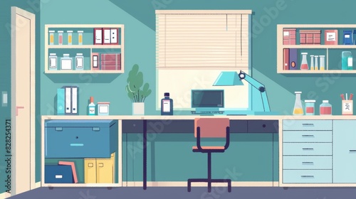 Illustration of a microscope, test tube, DNA strand, designed to present a scientific guide.