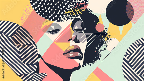 Abstract Pop Art Woman with Geometric Shapes