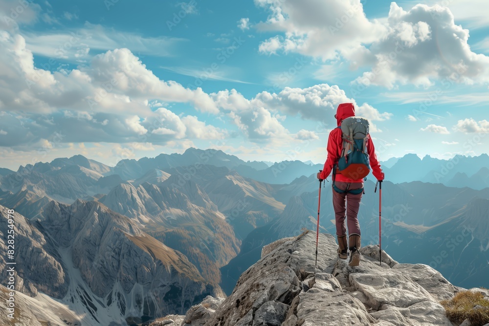 Hiker Enjoying Stunning Mountain Views on a Clear Day Hiker Enjoying Stunning Mountain Views on a Clear Day