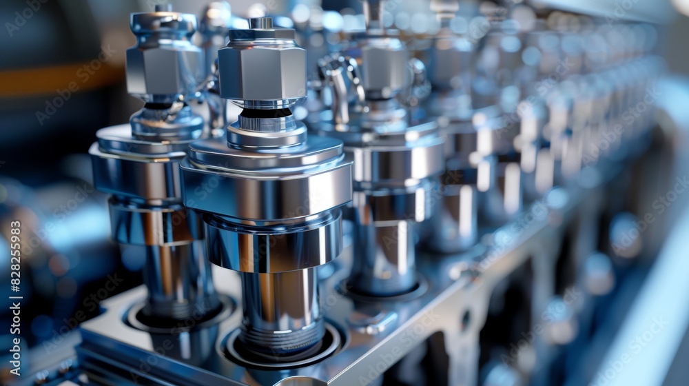Close-up car engine cylinders, automotive motor parts photo for sale on stock platform