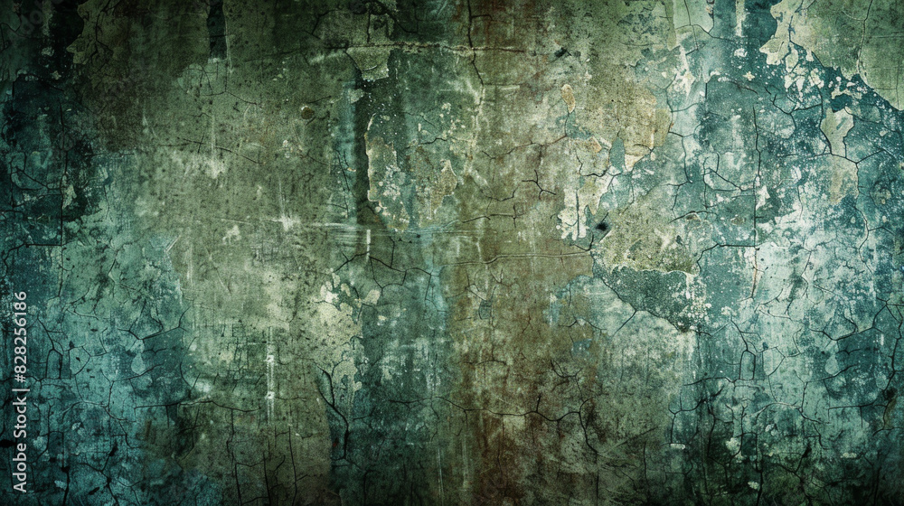  Aged Elegance. Time-Worn Teal and Gold Grunge Texture for Creative Background. Old dirty surface.
