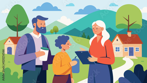 In a quaint village seniors are interviewed by researchers about their daily routines and habits providing valuable insights for a study on aging and lifestyle.. Vector illustration