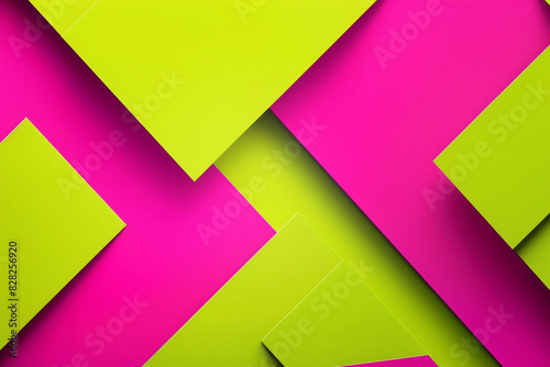 Magenta and lime green hues in a vibrant abstract duotone with geometric shapes.