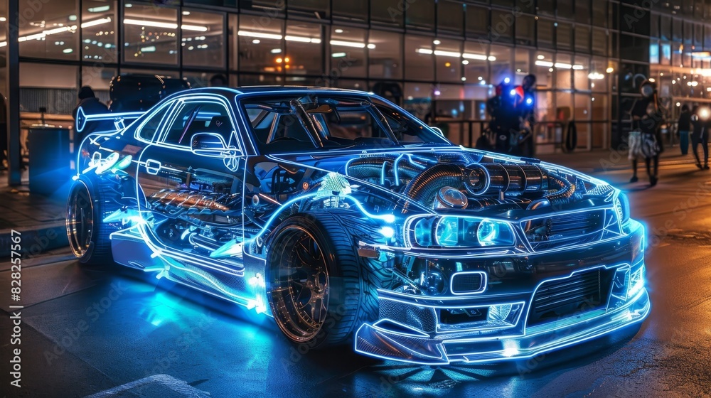Obraz premium Customized car engines with aftermarket upgrades and unique paint jobs for performance enthusiasts