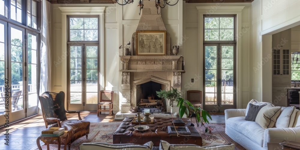Elegant classic interior room with fireplace Elegant classic interior room with fireplace