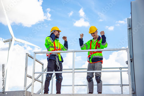 Wind turbine engineers expressed their happiness after performing inspections of wind turbines and maintenance of renewable energy generators as planned.