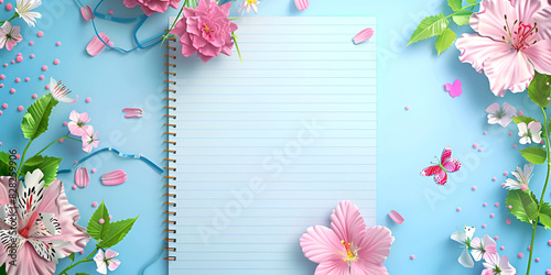 Realistic beautiful 3d sprind and summer pink flower background,  photo