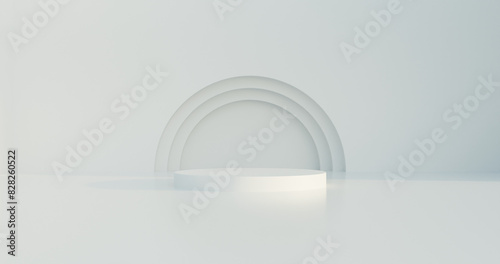 Empty white podium pedestal for product presentation in bright room
