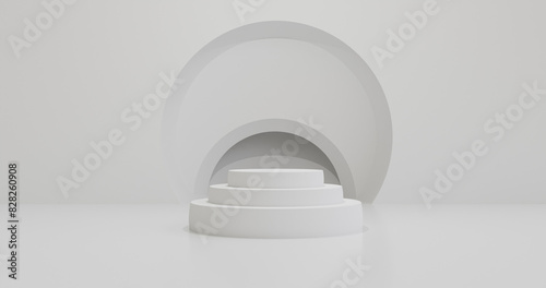 Empty white podium pedestal for product presentation in bright room