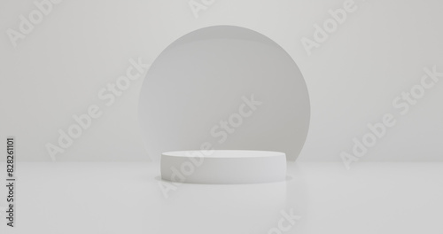 Empty white podium pedestal for product presentation in bright room