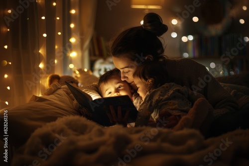 A person is reading a book in a cozy environment surrounded by fairy lights and comfortable blankets