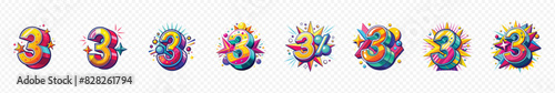  3 years anniversary, 3th Anniversary Logo Design, Number 3 Icon Vector Template,  Golden number 3 with sparkling confetti, 3th Anniversary celebration Vector background, logo design number 3