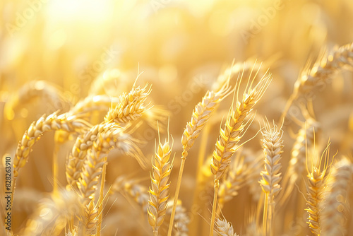 Golden Wheat Field with Rye and Harvest Concept on Sunny Day