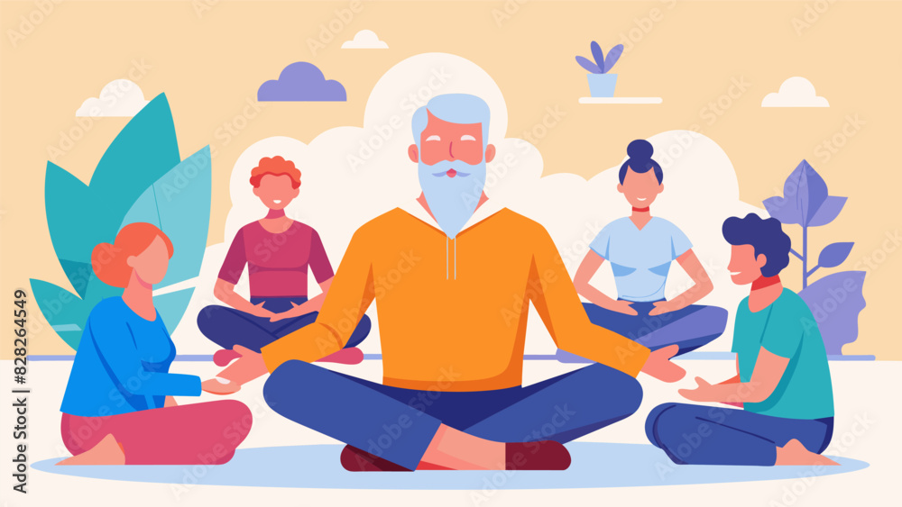 Obraz premium A relaxation and stress management workshop for seniors teaching them valuable techniques to use in their daily lives after the retreat.. Vector illustration