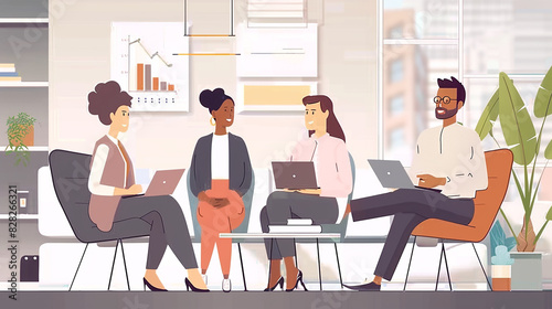 A group of diverse professionals having a meeting in a modern office