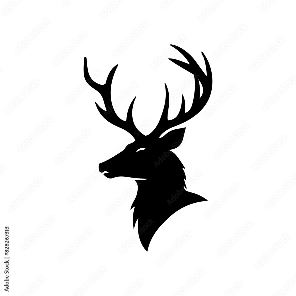 Beautiful deer head and horn silhouette vector simple design