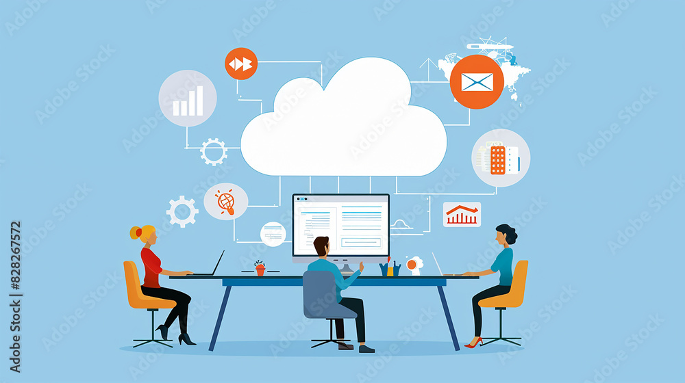 A team of coworkers collaborating on a project using cloud-based collaboration tools A team of coworkers collaborating on a project using cloud-based collaboration tools