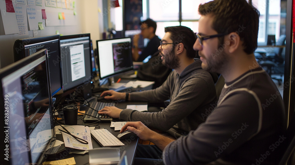 A Team Of Software Developers Debugging Code Together A Team Of Software Developers Debugging Code Together