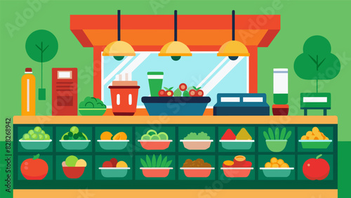 Dive into a bowl of endless possibilities at our interactive salad bar where you call the shots on what goes in.. Vector illustration