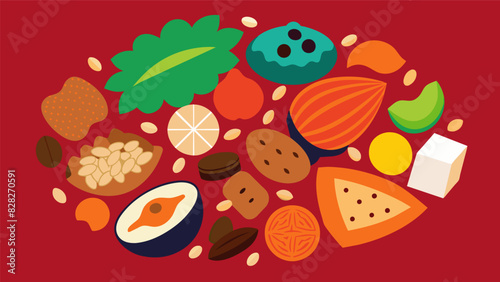 A vibrant display of trail mix ingredients in an array of colors textures and flavors ready to be assembled into your ideal blend.. Vector illustration