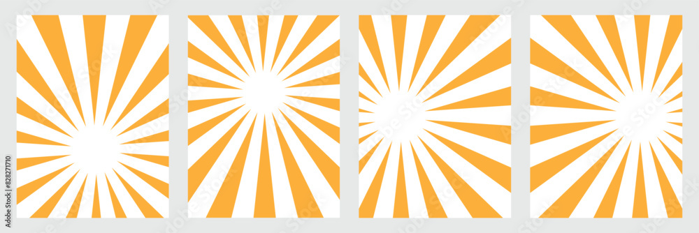 Fototapeta premium Abstract groovy summer background with sun. Groovy retro abstract sun background set with bright sunburst. Organic doodle shapes with sun. Vector illustration. Eps10.
