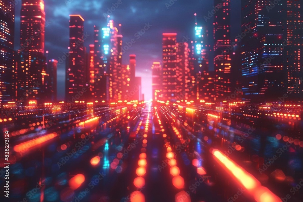 Futuristic neon cityscape with illuminated skyscrapers and glowing streets, showcasing advanced urban technology and vibrant night lights. Futuristic neon cityscape with illuminated skyscrapers and glowing streets, showcasing advanced urban technology and vibrant night lights.