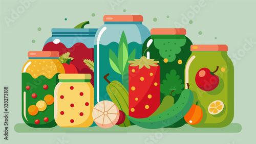 Pickled perfection a variety of homemade pickles lovingly crafted from fresh local produce.. Vector illustration
