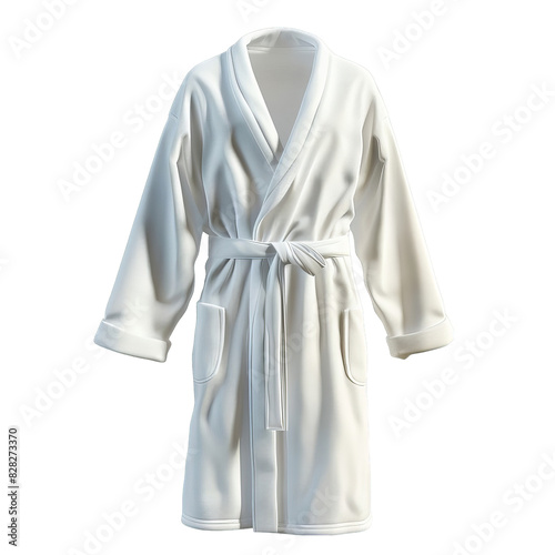 White bathrobe with a sash and a pocket on the left side. © EC Tech 