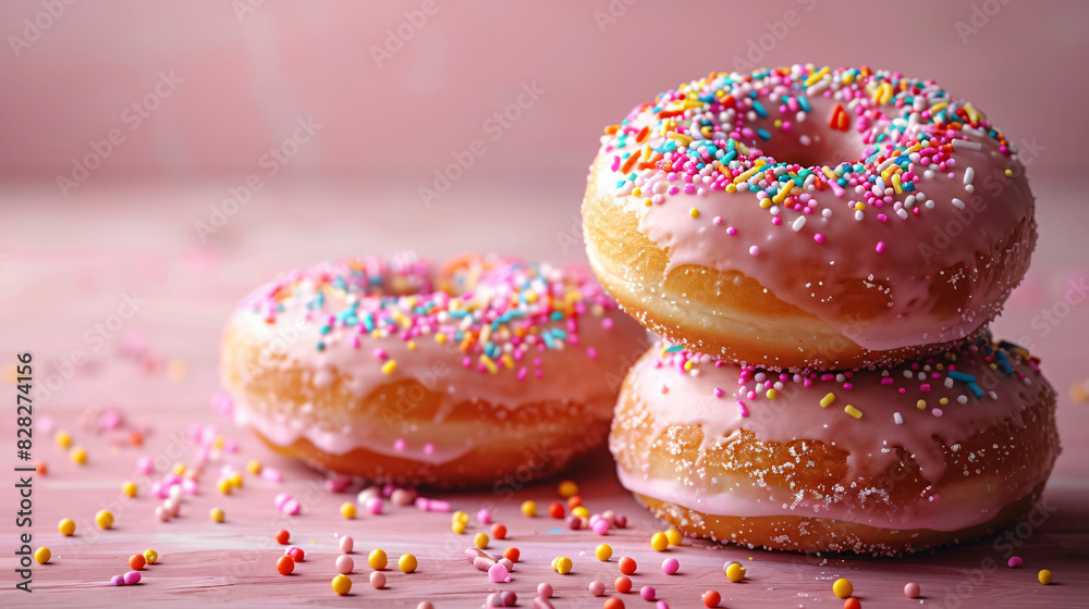 Close up image of vibrant and colorful donuts 