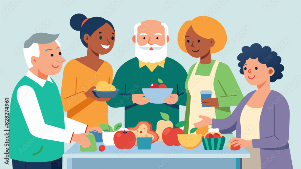 A communitywide nutrition fair offers seniors the opportunity to sample healthy and affordable meal options and gather resources from various organizations all in support of the. Vector illustration A communitywide nutrition fair offers seniors the opportunity to sample healthy and affordable meal options and gather resources from various organizations all in support of the. Vector illustration