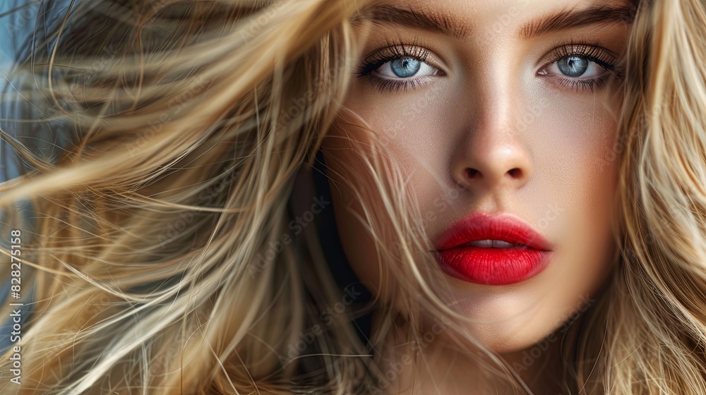 Long haired blonde model with a stern expression and stunning makeup Long haired blonde model with a stern expression and stunning makeup