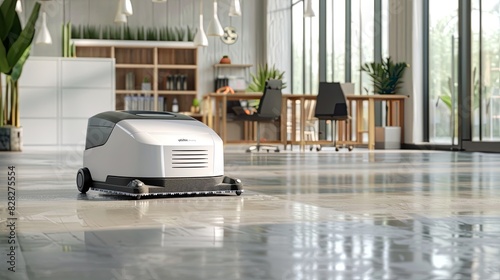 Cleaning Hard Floor with Cleaning Machine in Office