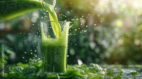 Green juice being poured into a glass