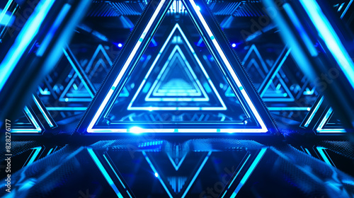 Neon-lit sapphire blue triangles represent a blend of innovation and creative design.