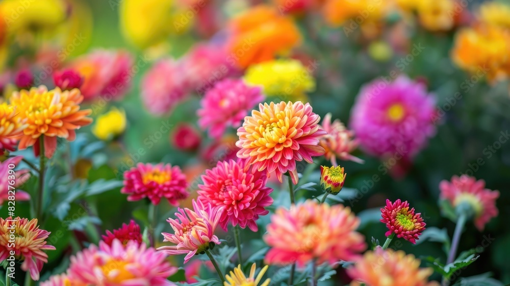Obraz premium Vibrant blossoming chrysanthemums in the garden
