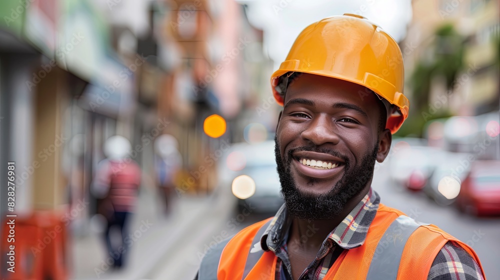 A happy African American man in a public works job offer.