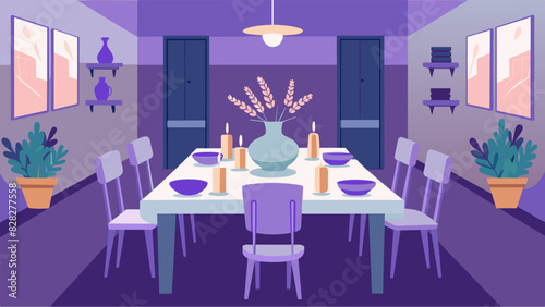 The dining room becomes a tranquil setting with the gentle scent of lavender and rosemary creating a relaxing ambiance for family meals or dinner parties.. Vector illustration