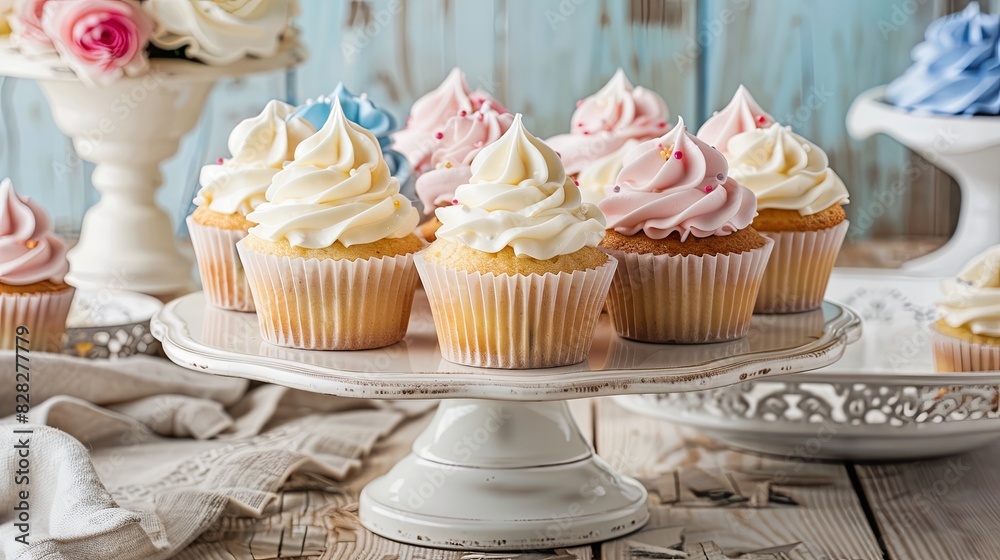 Cupcakes with Buttercream on Cake Stand Cupcakes with Buttercream on Cake Stand