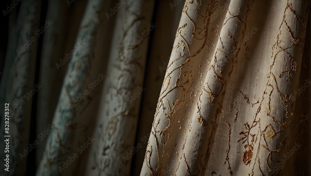 Fototapeta premium A mystery story where a curious stain on a forgotten curtain leads to the unraveling of a decades-old secret ai_generated
