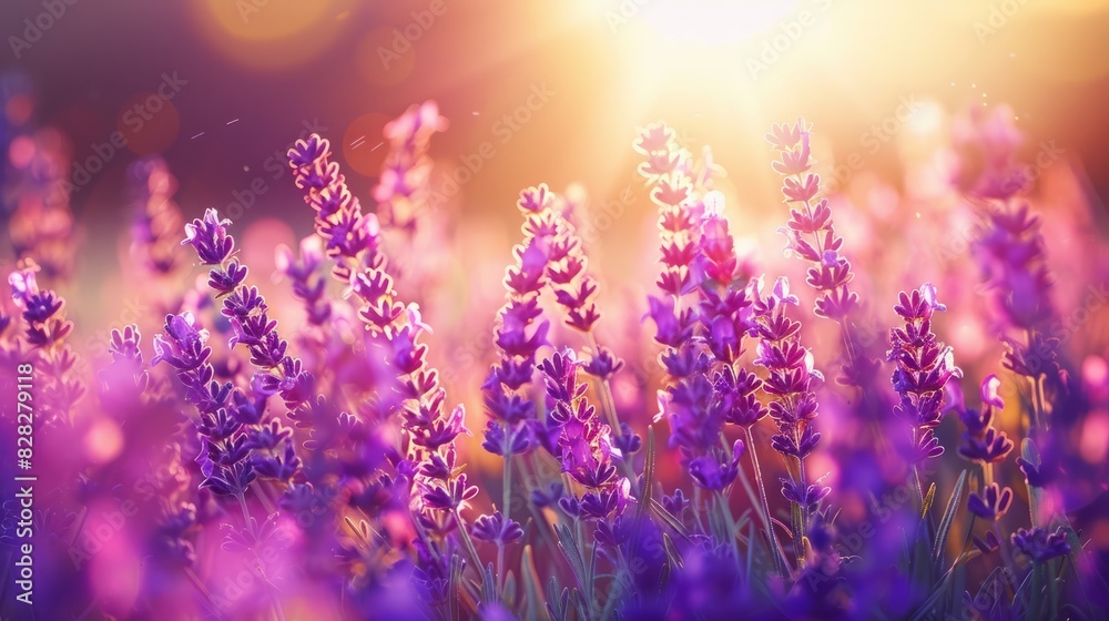 Close up Beautiful Blooming fragrant lavender in a field with warm sunbeam. background, wallpaer. Close up Beautiful Blooming fragrant lavender in a field with warm sunbeam. background, wallpaer.