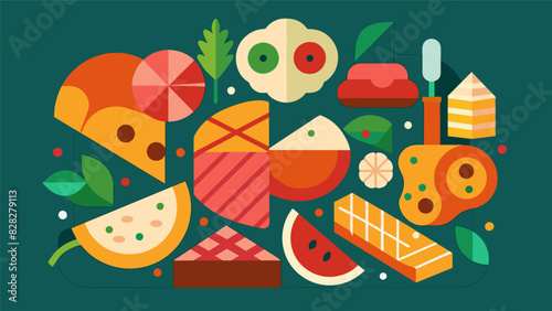 An artful arrangement of meat cheese and vegetable components expertly p to create an eyecatching mosaic of flavors.. Vector illustration