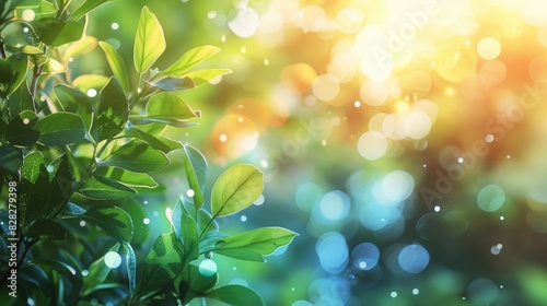 Abstract blurred foliage and bright summer sunlight creating a bokeh background photo