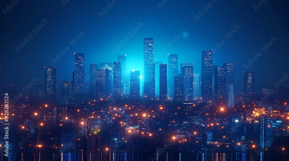 Futuristic blue smart city background.