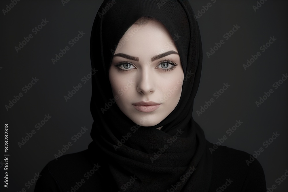 A woman wearing a black scarf and a black head scarf A woman wearing a black scarf and a black head scarf