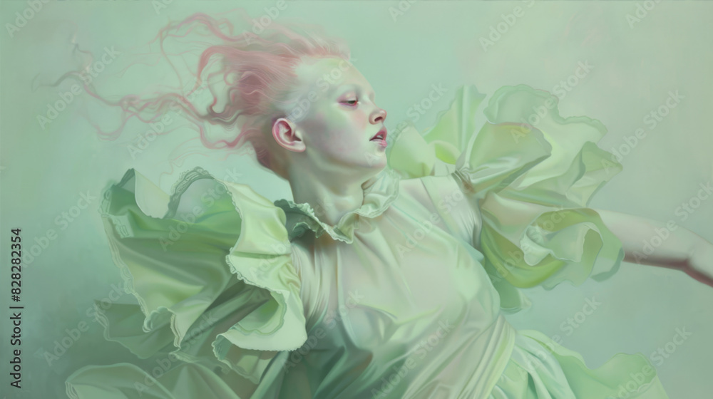 woman with pink hair in green dress
woman with pink hair in green dress