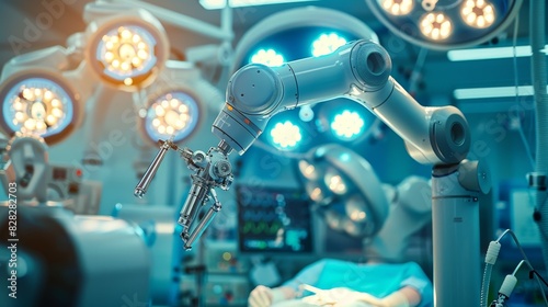 robot surgeon performing a delicate operation inside a sterile operating room.