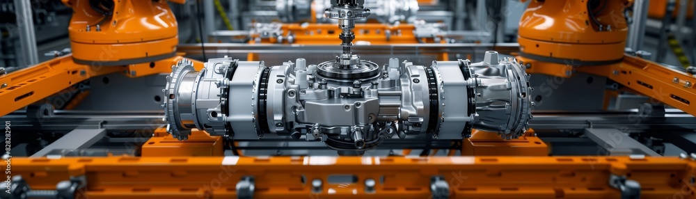 robotic arm assembles a complex car engine with incredible precision on a modern assembly line robotic arm assembles a complex car engine with incredible precision on a modern assembly line